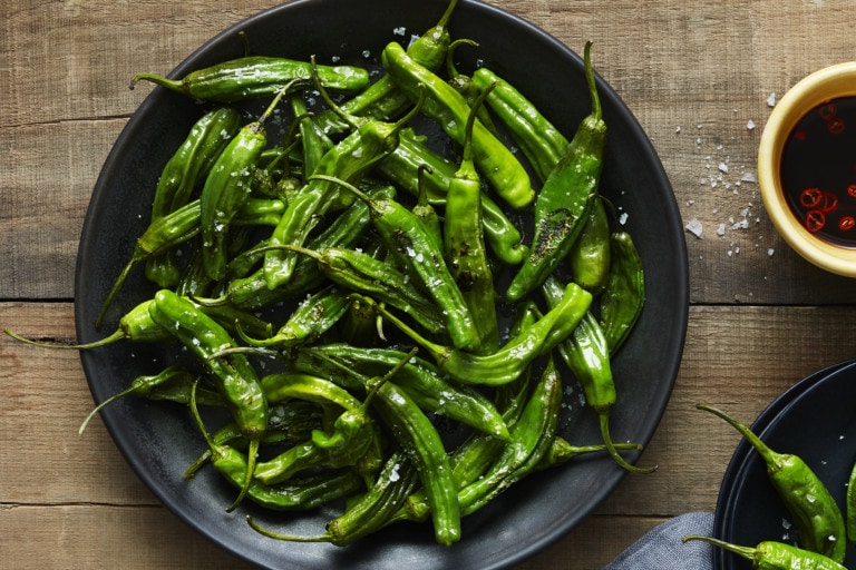 Blistered Shazam!™ Shishito Peppers and Chili Lime Soy Sauce