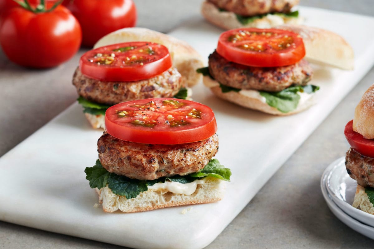 Turkey sliders topped with slice of Campari