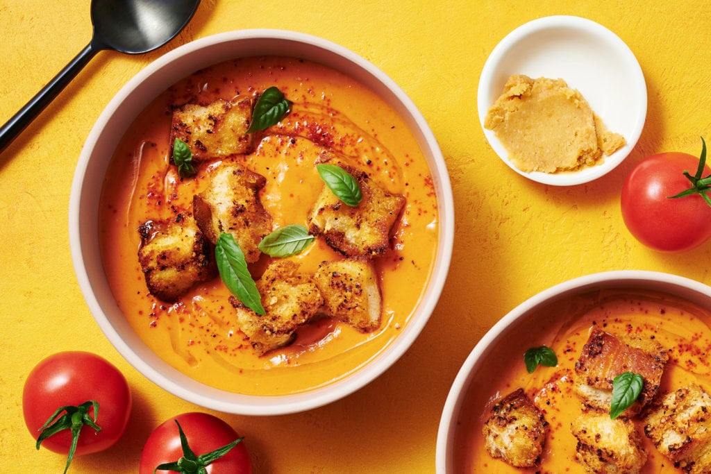 Campari® Tomato-Miso Soup with Holiday Croutons - SUNSET Grown. All rights reserved.