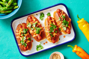 Vegan Hot Dogs with WILD WONDERS® Peppers and Kimchi Aioli